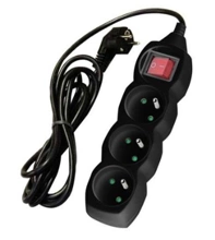 Przedłużacz z wyłącznikiem, 3 gniazda, czarny, 1.5 m